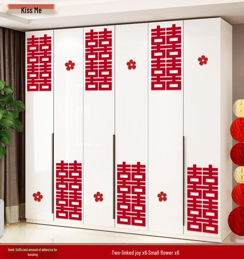 Wedding Room Décor Set: Wardrobe & Room Double Happiness Stickers for Bedrooms and Living Rooms - All-Inclusive Wedding Supplies.