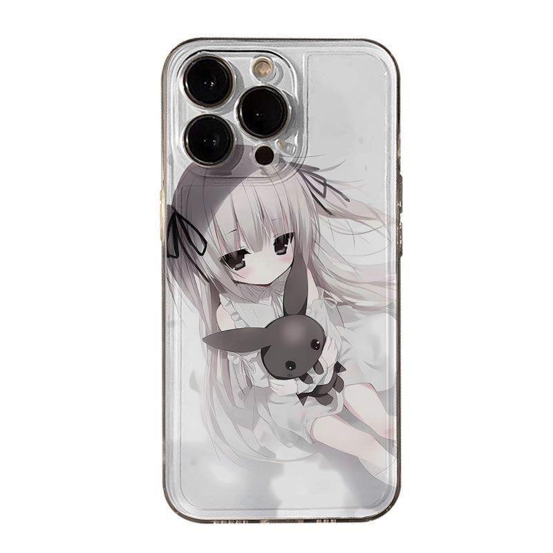 Kawaii Anime-Mädchen mit Hasen-Plüsch-Handyhülle für iPhone 17 16 15 14 13 12 11 16E Serie Pro Max Plus Doppelschichtiger Schutz