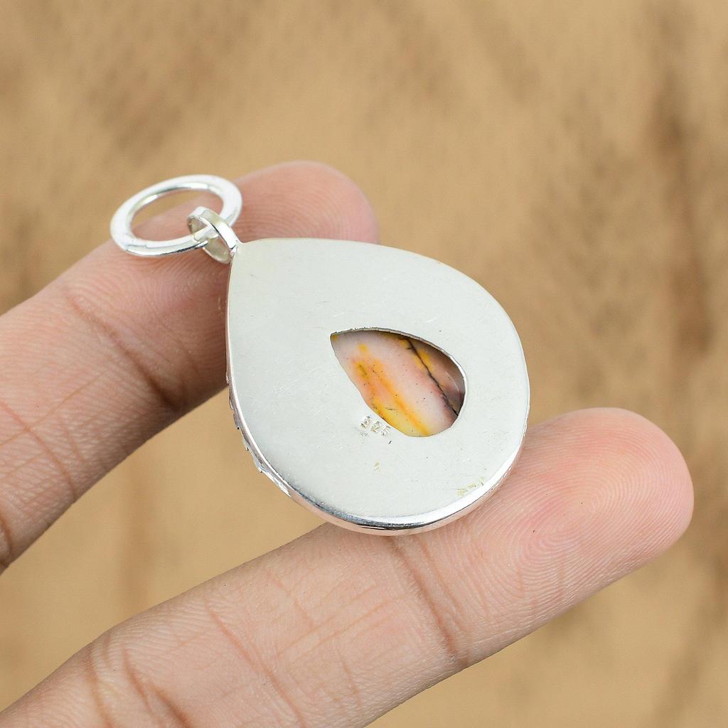 Natural Mookaite Gemstone Pendant Yellow 925 Sterling Silver Indian Jewelry