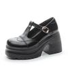 Fashion 12CM Genuine Leather Female Spring Fashion Casual Chunky Heels Platform Wedge Women Chunky Summer Buckle Women Pumps Comfy Shoes