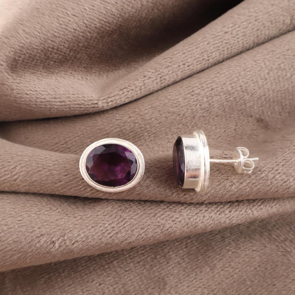 Amethyst Earrings Gemstone Jewelry, 925 Solid Sterling Silver Earrings, Handmade Earrings Gift For Women