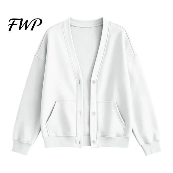Relaxed Fit Cardigan Women Button Front V-Neck Cardigan, Solid Color Oversized Sweatshirt with Casual Jacket Dual Pockets, Long Sleeve for Fall Winter