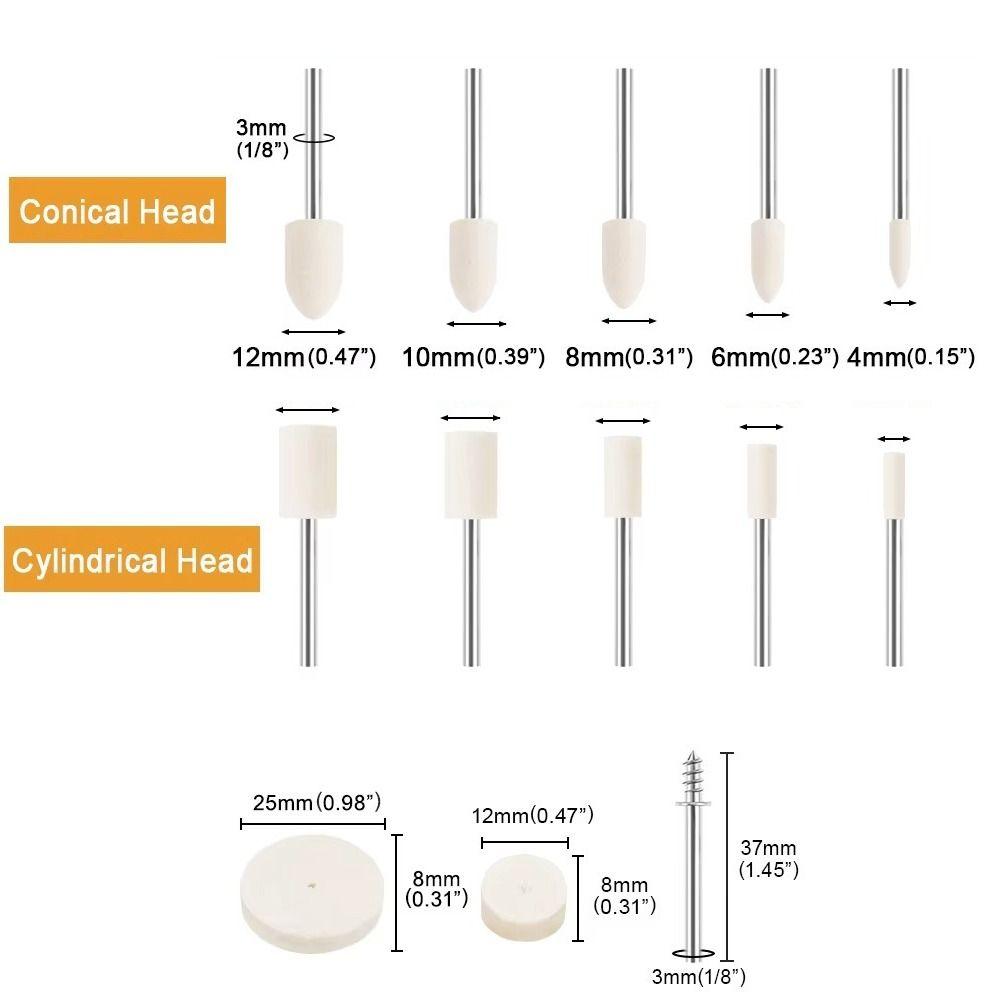 Cashmere Wool Felt Polishing 3mm Shank Buffing Wheels Cashmere Polishing  For Dremel