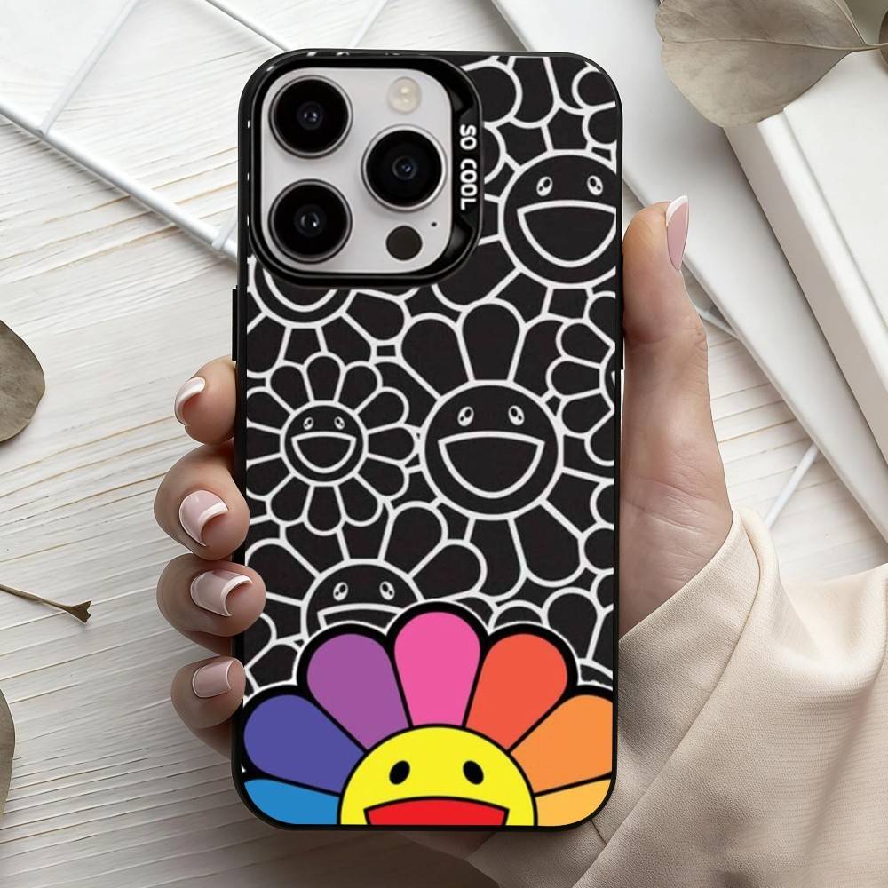 Takashi M-Murakamis F-Flowers Phone Case For iPhone17,16,15,14,13,12,11 Plus,Pro Max Candy Silver Plated Inside Cover