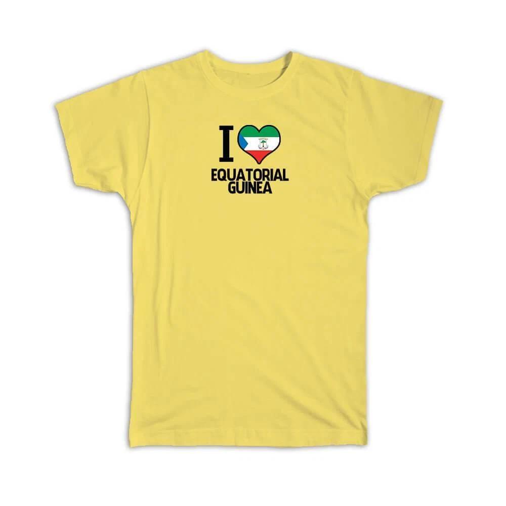 Gift T-Shirt : I Love Equatorial Guinea Flag Country Crest Guinean S