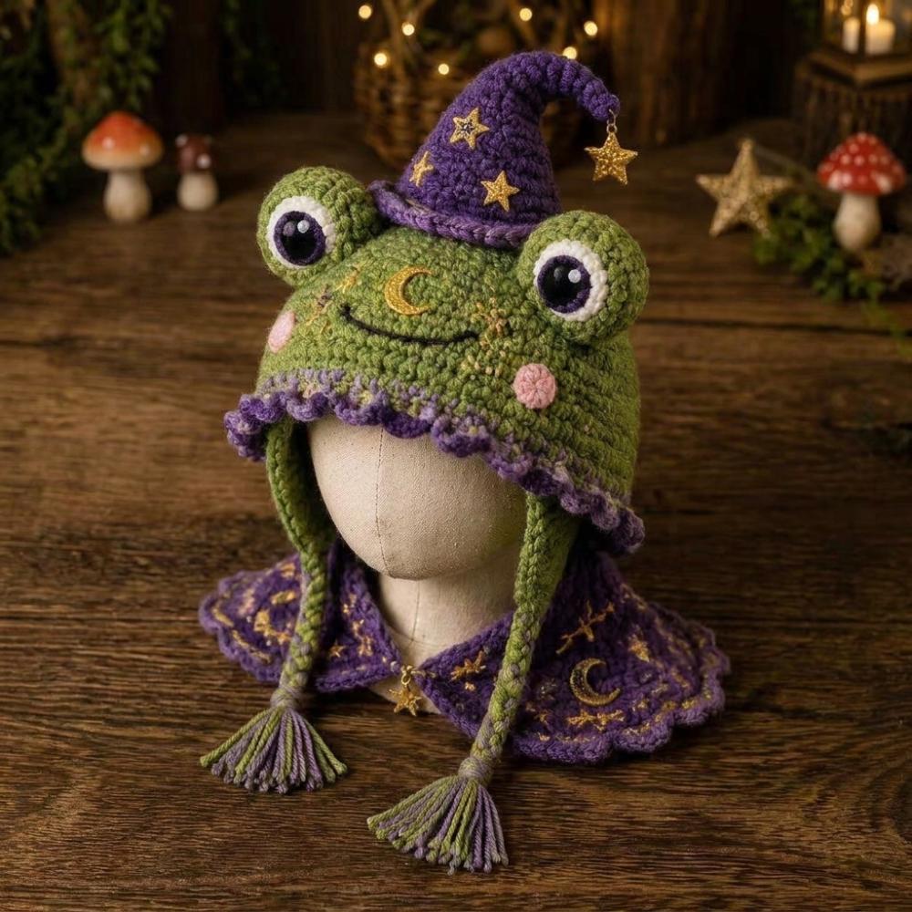 Warm Animal Hood Knitting Hat Adorable Woodland Animal Headwear Dragon Wolf Frog Hat  Party Cosplay