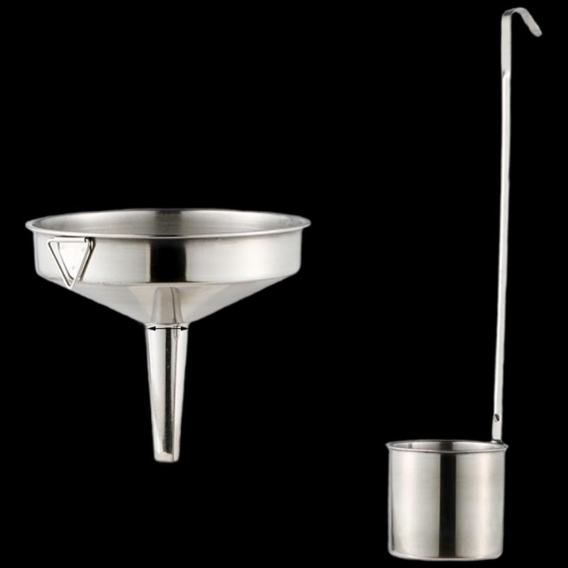 Stainless Steel Flat Handle Liquid Dipper & Funnel Set