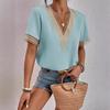 2Wish Women's Collar Lace Loose Top Commuter Short Sleeve Shirt Women's Style