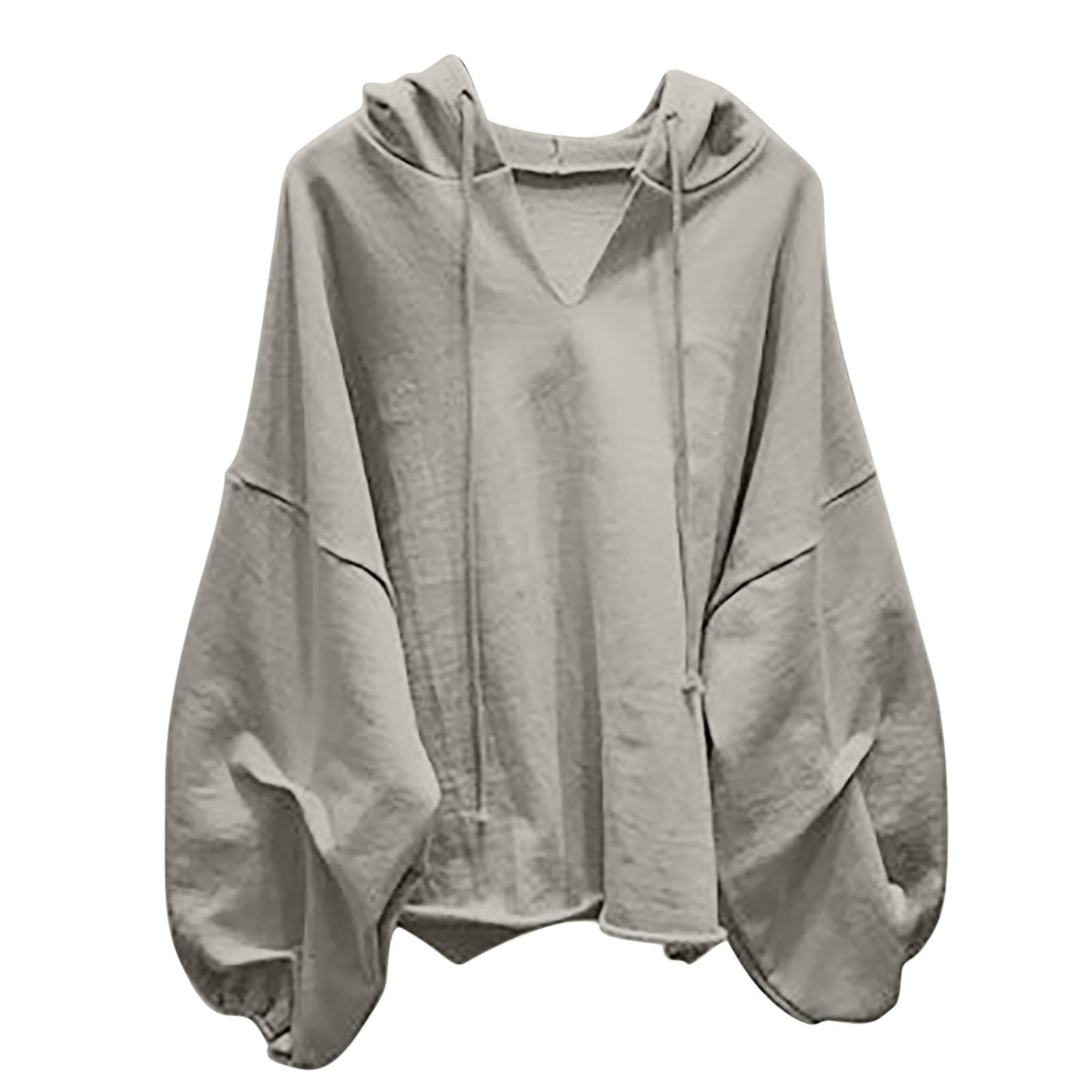 

Women s Fashion Casual Solid Color V-Neck Hooded Loose Long Sleeve Sweatshirt M