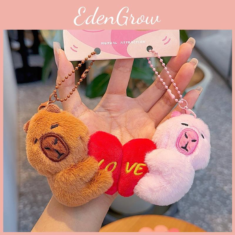 No Ip Cartoon Plush Capybara Heart Magnet Keychain For School Bag Accessories