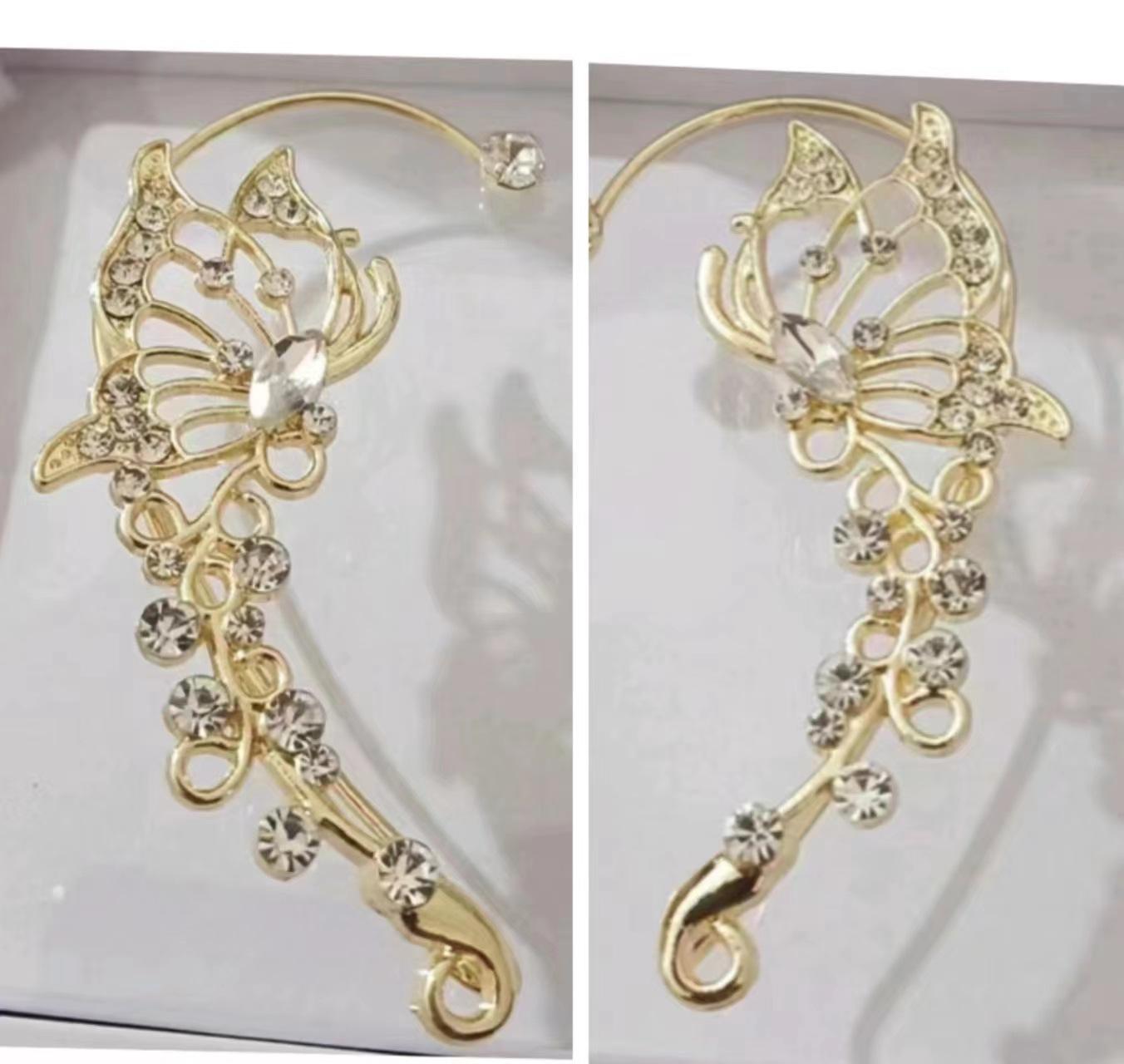 

2Pcs Crystal Elf Butterfly Ear Cuff Without Piercing Clip Elegant Ear Clip for Women Exquisite Ear Cuff Earrings
