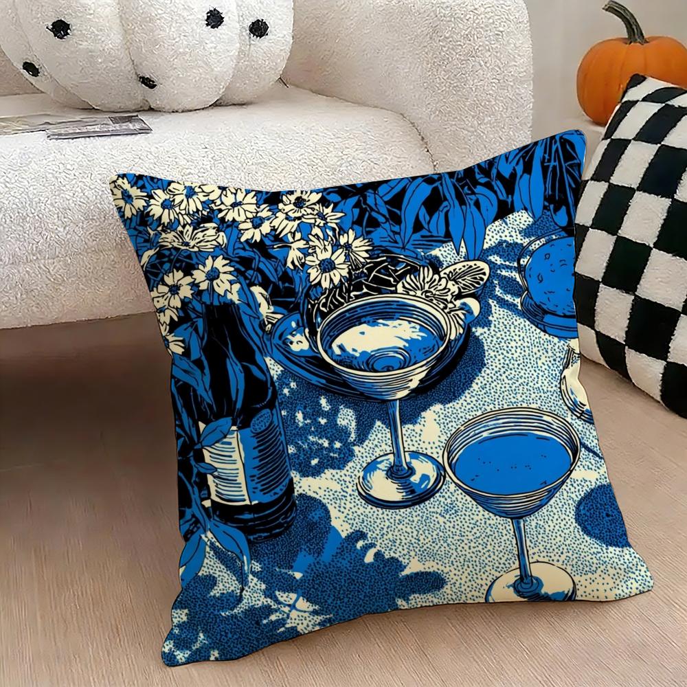 Cocktail glass print Cushion Cover Natural Linen Double Sided Print Throw Pillow Case for Sofa Couch Home Decor