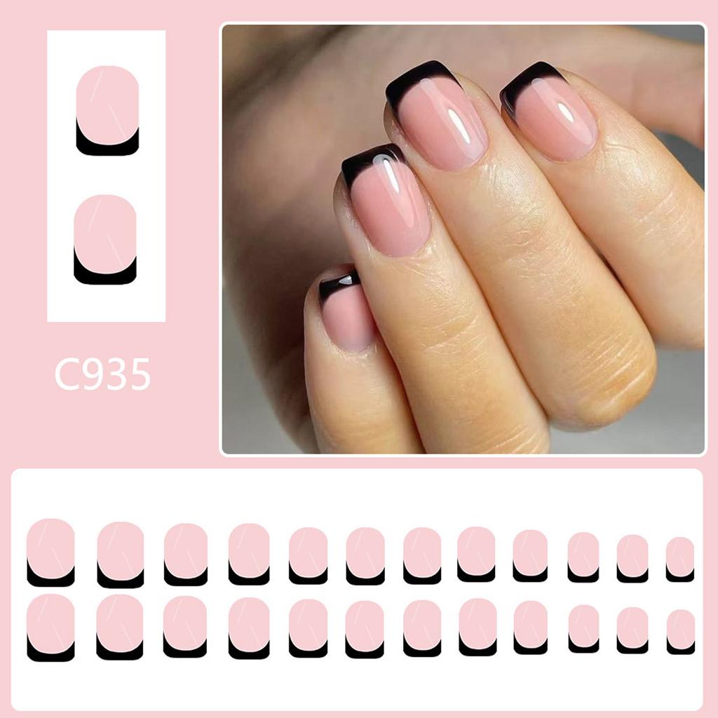 24 Pcs Short Square False Nail French Tip Stick On Nail Artificial Nail Glossy Press On Nail Acrylic Nail for Woman