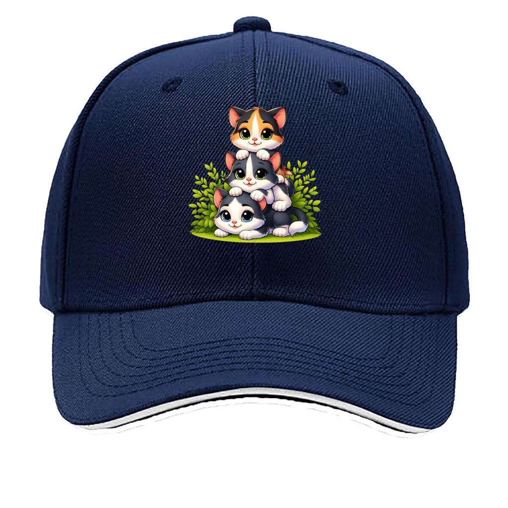 Cute Three Little Cats Stacked Together Cartoon Sandwich Baseball Cap Unisex Women Sun Cap Outdoor Workouts Hat