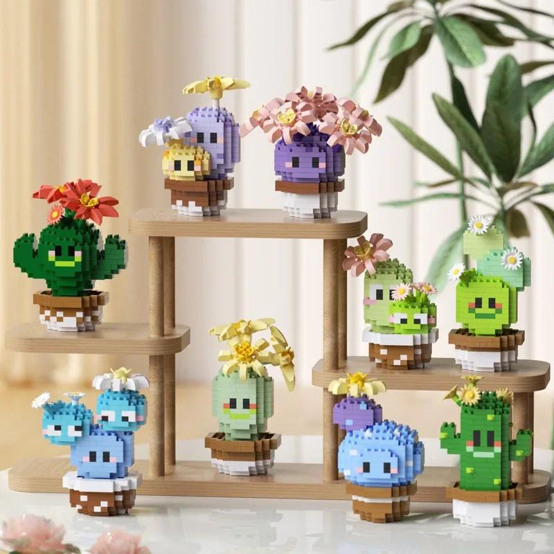 Micro Building Block Cactus Potted Plant Sets Room Desk Decoration Toys Children Assembly Brick Toys for Kids Christmas Gifts