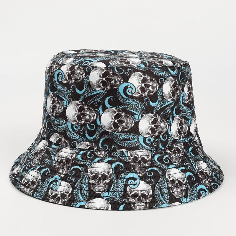 

Europe and America Creative New Print Bucket Hat Skull Rose Reversible Fisherman Hat Men s and Women s Outdoor Sun Protection Sun Hat 04 M(56-58cm)