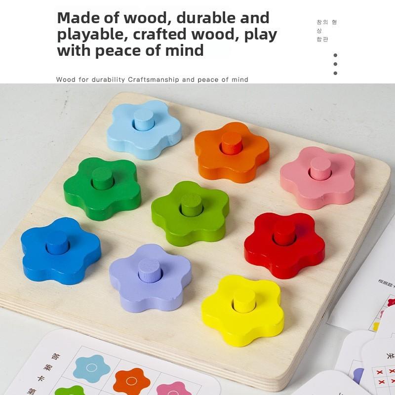 Shapes Wooden Geometric Flower Sets Columns Kids Stacking Towers Building Blocks