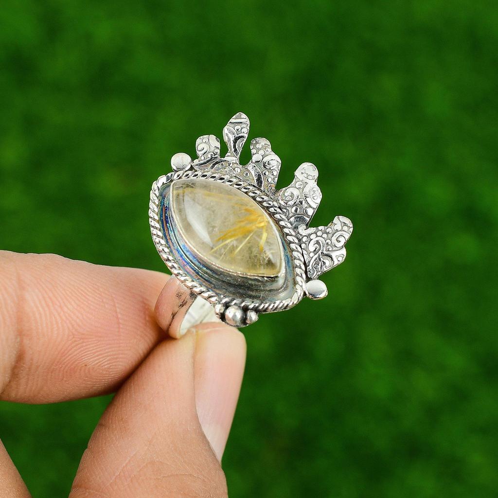 Mothers Day Sale Golden Rutile Stone Sterling Silver Daughter Handcrafted Ring