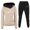 Women's Heartbeat Print Hoodie & Sweatshirt Sportswear Set - Spring/Autumn Casual Style