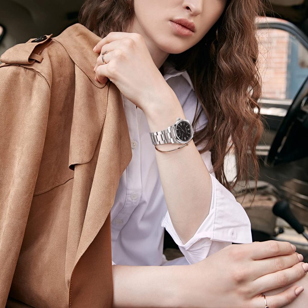 [BUREI] Women's Watch Analog Waterproof Quartz Couple Watch Popular Simple Silver Black Luminous Clock