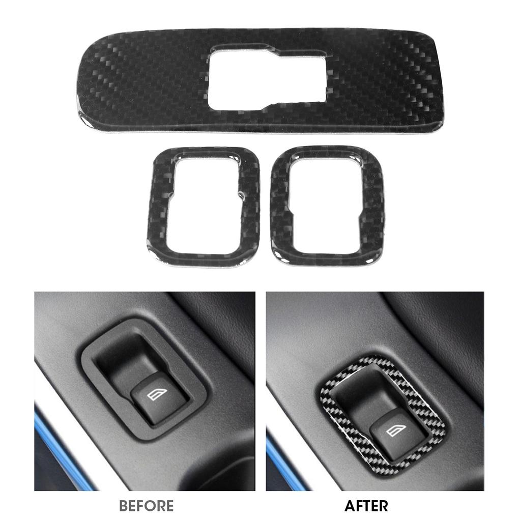 3pcs Window Switch Button Panel Trim Cover Carbon Fiber Decoration Fit for S60 V60RHD