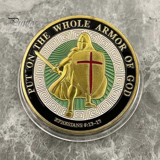 Armor of God Coin 1.57" Diameter Metal Souvenir Coin Put on The Whole Armor of God Double-Sided Armored Soldier Challenge Coin for Military Church