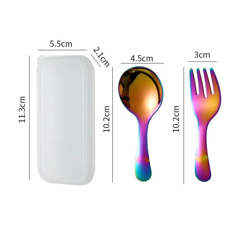 304 Stainless Steel Fork Spoon Set With Box Dessert Spoon Fruit Fork Outdoor Picnic Camping Travel Compact Mini Portable Tableware Set YLE209