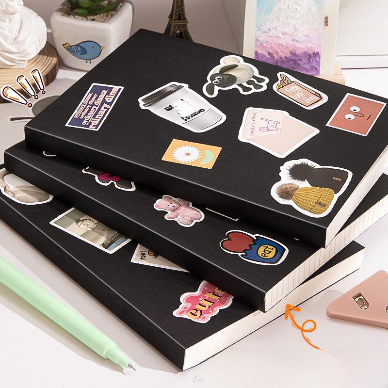 Thickened A5/B5 Student Notebook: Black, Lined/Blank, Retro Style