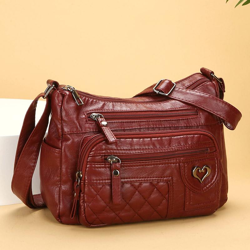 Geantă Moale din Piele cu Straturi Multiple Geantă de Umăr Crossbody pentru Femei Geantă pentru Mamă Geantă pentru Femei de Vârstă Mijlocie