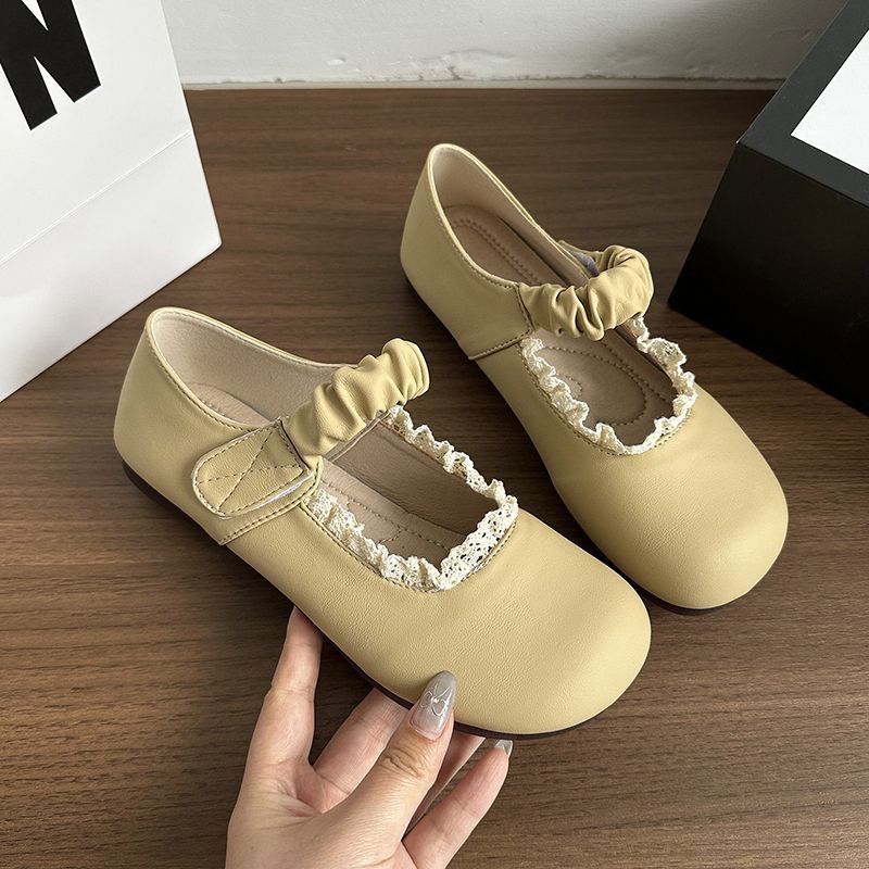 

White French small fragrant wind light mouth thick heel single shoes women s 2025 new summer versatile round head retro Mary Jane shoes 40 хакі