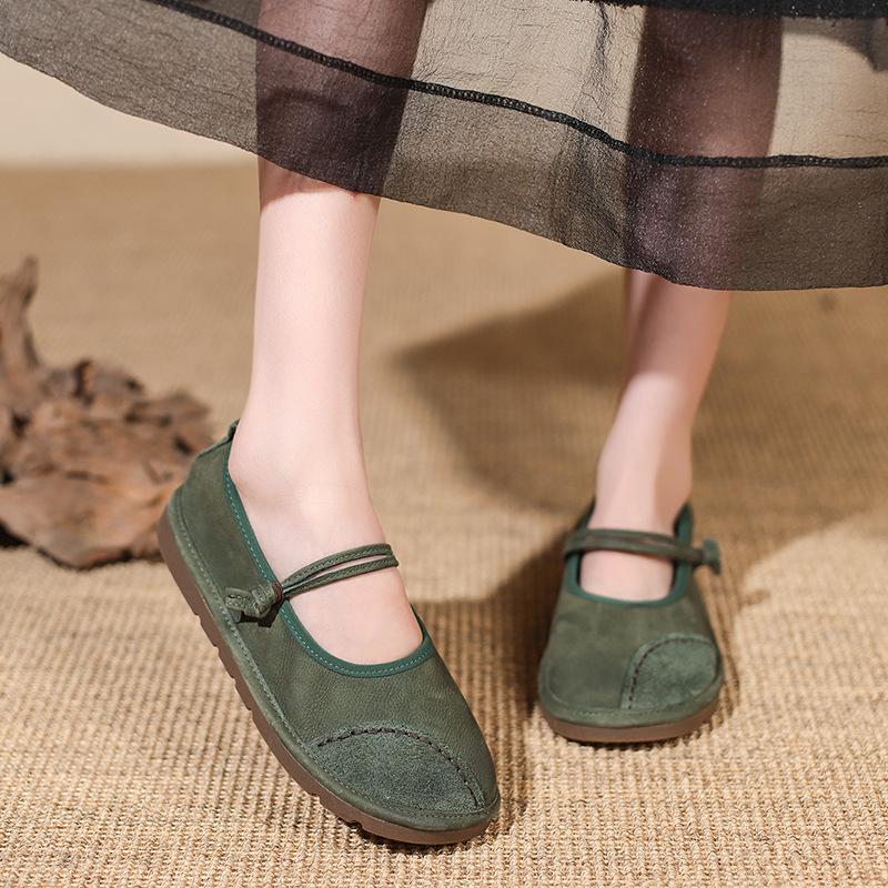 Fashion Retro Mary Janes Flat Shoes for Women Fashion Patchwork Shallow Casual Flats Plus Size Ladies Spring Autumn Soft Leather Loafers