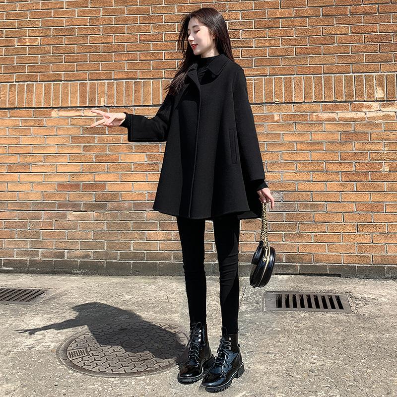 

Двустороннее кашемировое пальто женское короткое приталенное и тонкое маленькое высококлассное шерстяное пальто женское новые осенне-зимние модели L（120~140） чёрный