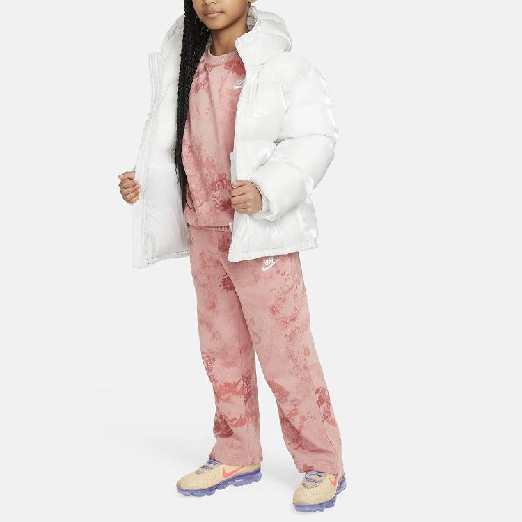 Nike Sportswear Club Fleece Logo Embroidery Tie-Dye Print Loose Fit Kids Tops Red-Stardust FN8754-618