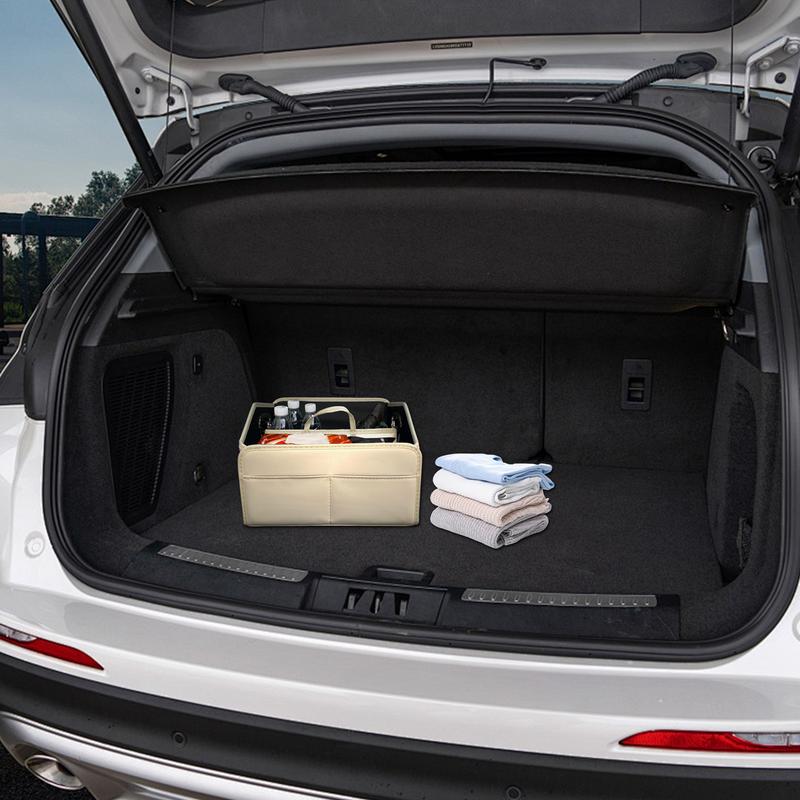 Storage For Car Trunk Leather Cargo Trunk Organizer Foldable Car Cargo Storage Multi-Compartment Camping Storage Box For Car