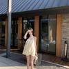 French apricot nail drill suspender dress women's summer ruffle edge loose short skirt design sense pure desire a word skirt