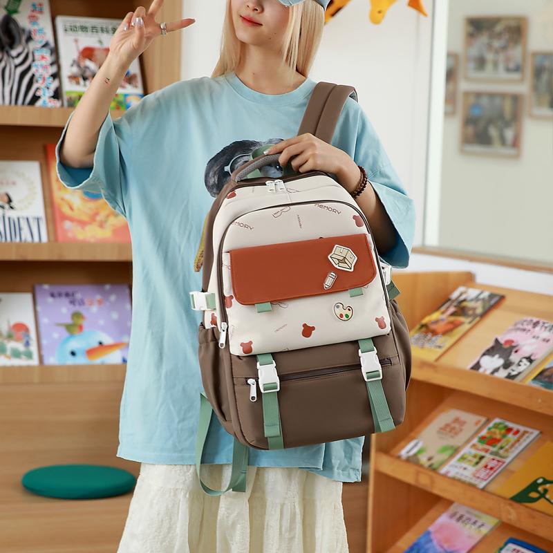 Women's Contrast Color Stitching Backpack Junior High School Student Schoolbag Lightweight Backpack