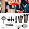 11-teiliges/Set Multifunktions-Cocktailshaker-Werkzeugset aus Edelstahl Bar Barkeeper Zubehör Schwarz