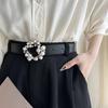 Luxurious Waist Belt with Pearl Circle Pin Buckle for Woman Jeans Skirt Decors
