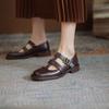 Fashion NEW Spring/Autumn Women Pumps Genuine Leather Shoes for Women Round Toe Low Heel Shoes Buckle Strap Shallow Mary Janes Shoes