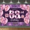 2D 63rd Birthday Photography Backdrop Purple Glitter Rose Gold Party Photo Booth Banner