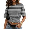 Women’s Crewneck Pullover Short Sleeve T-Shirt with Striped Print Loose Fit Casual Basic Top for Daily Wear