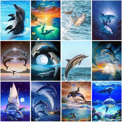 DIY 5D Diamond Painting Dolphin Landscape Full Rhinestones Drill Cross Stitch Kits Round Diamond Embroidery Gift Home Decor
