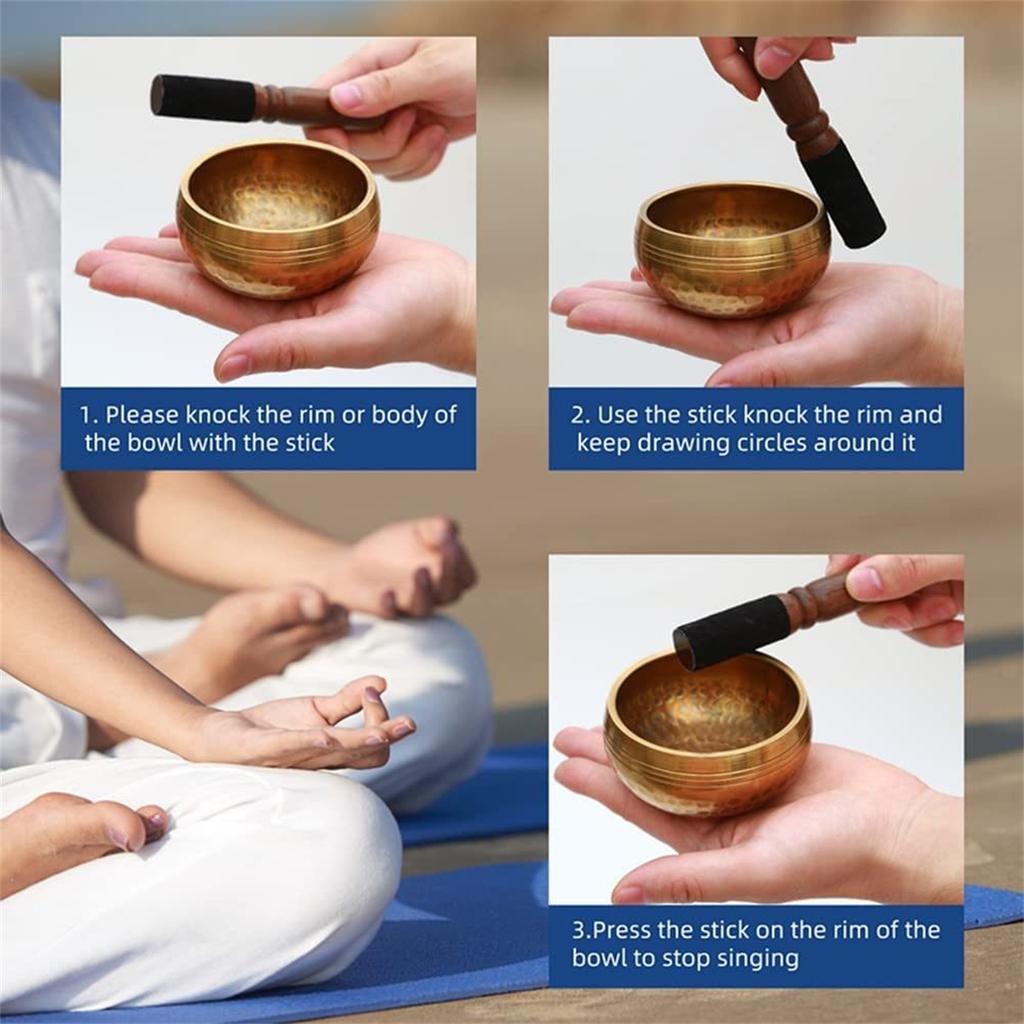 Nepalese Singing Bowl Set - Hand-Hammered Tibetan Sound Bowl for Meditation, Yoga, Chakra Healing, Zen - Includes Striker & Cushion Carry Bag
