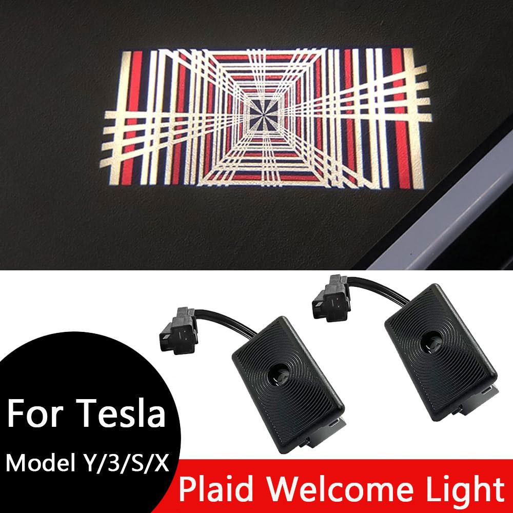 For Tesla Model 3 Highland LED Logo Projector Puddle Lights Ultra-Bright Welcome Light 3D Laser Ghost Shadow Light Model Y/3/S/X