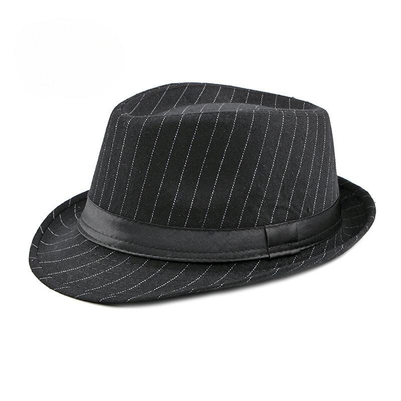 

British Style Striped Fedora Hat for Men Autumn Winter Warm Jazz Hat Vintage Gentleman Trilby Cap Casual Versatile Formal Hat M（56-58cm） чёрный