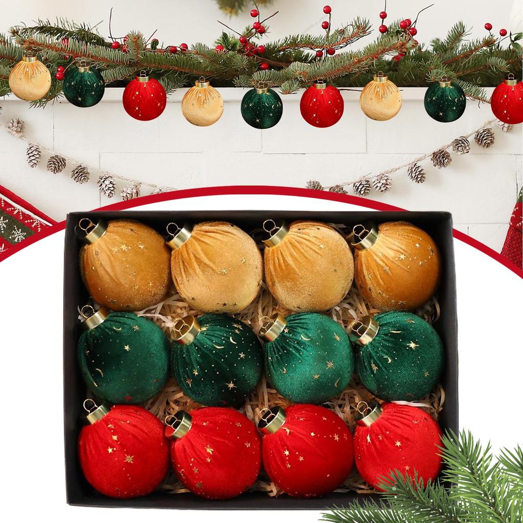 Christmas Tree Velvet Ball 12Pcs/box Shatterproof Christmas Tree Hanging Bulb Pendants Set Flocked Christmas Tree Ball Ornaments