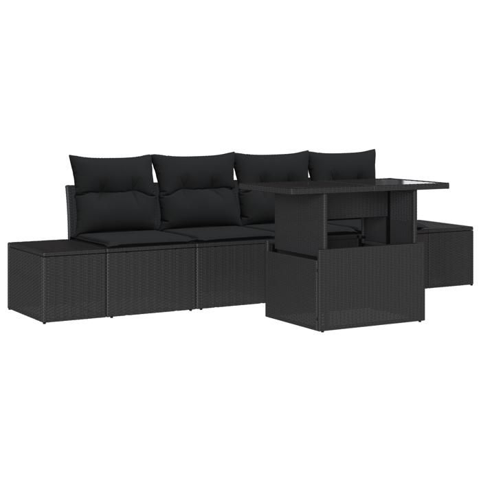 VidaXL Ensemble de canapés de jardin de 5 pièces avec coussins en noir poly rotin 3349089