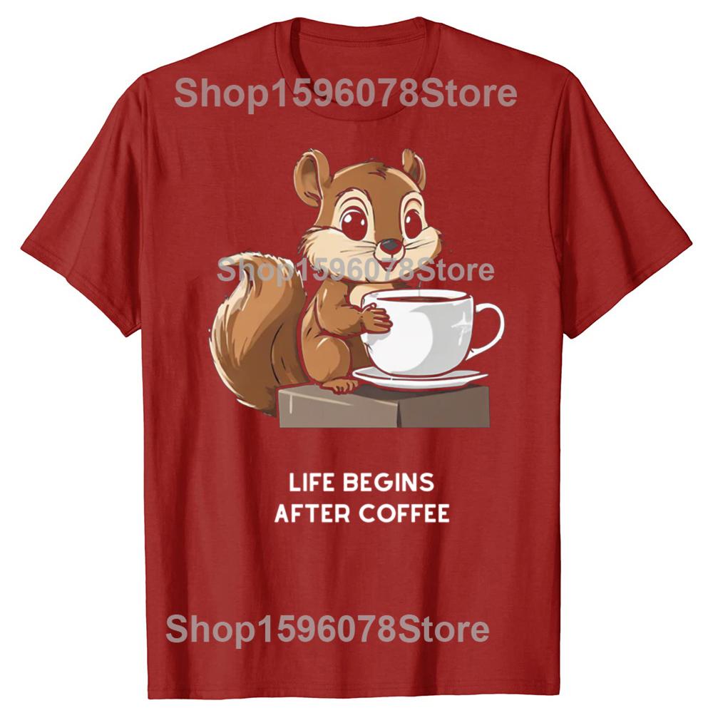 Funny Cute Baby Squirrel With Coffee Cup Graphic Tshirts Men Womens Fashion Casual Tshirt 100 Cotton Loose Oversized T Shirt S