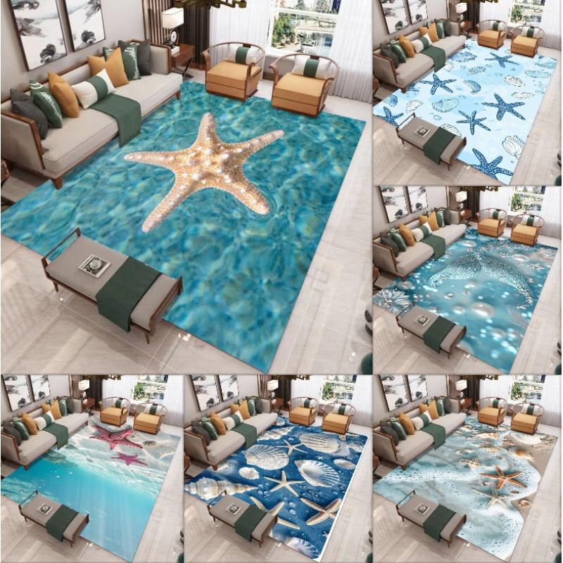 Ocean Beach Scallop Starfish Kitchen Mat Home Decor Carpet for Living Room Bedroom Bedside Foot Non-slip Bathroom Doormat Carpet