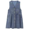 Pleated Denim Camisole Dress V-neck Sleeveless Short Dress Cowboy Strap Dress  Beachwear